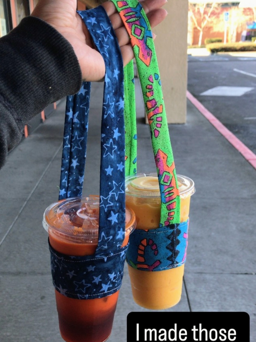 Handmade Kids Drink Carrier - Blue Star & Green Pattern